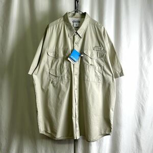 デッドストック 90s Columbia PFG フィッシング コットン シャツ XL ベージュ ビッグサイズ ギア サファリ コロンビア 00s ビンテージ