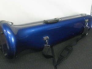 (B966) C.C. シャイニーケース トロンボーン ハード ケース ストラップ キャリング 持ち運び ブルー 楽器 保護 保管