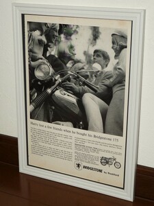 1966年 USA 60s vintage 洋書雑誌広告 額装品 Bridgestone 175 ブリヂストン 180 (A4size) / 検索用 店舗 ガレージ ディスプレイ 看板