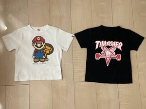 110cm Tシャツ　キッズ　子供　エイプ　マリオ　ニンテンドーエクストララージスラッシャー　白　黒BAPE MARIO NINTENDO X-LARGE THRASHER