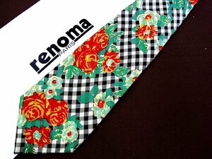 ♪27462C♪良品【花 植物 チェック 柄】レノマ【renoma】 ネクタイ