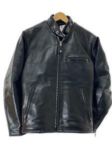 Schott◆シングルライダースジャケット/36/レザー/BLK/無地/HORSEHIDE/USA