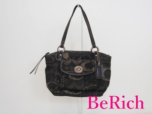 コーチ COACH ハンドバッグ F14949 シグネチャー 黒 ブラック キャンバス レザー ロゴ 肩掛け 鞄 【中古】 bk8197