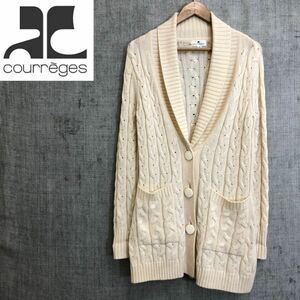 M1793-F◆ courreges クレージュ カーディガン ニット セーター 3B ◆ size38 ウール アクリル ホワイト 古着 レディース 春