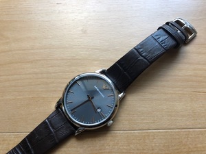 良品程度 EMPORIO ARMANI エンポリオアルマーニ デイト グレー系ダイアル AR-1996 純正ブラウン革ベルト クオーツ メンズ 腕時計