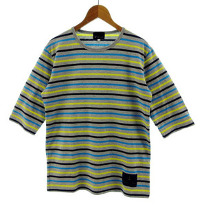 ティーケーミクスパイス タケオキクチ THE SHOP TK MIXPICE Tシャツ 七分袖 ボーダー グレー イエロー 黄 ブルー 青 ネイビー 紺 M