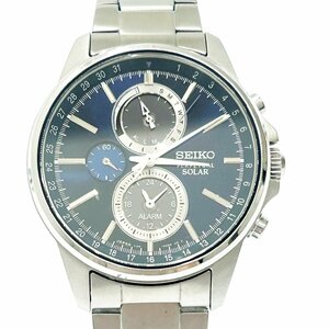 【1円スタート】SEIKO セイコー V198-0AC0 パーペチュアル クロノグラフ SS ネイビー文字盤 ソーラー メンズ腕時計 260591