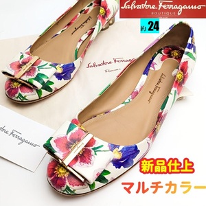 ピカピカ新品仕上フェラガモFerragamo フラワー柄パンプス6 1/2D