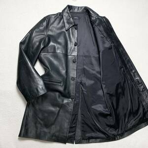 希少L A.P.C【極上のホースレザー】アーペーセー ステンカラーコート 比翼 ロング丈 ライダースジャケット ハイド 馬革 ブラック apc 1円