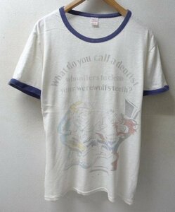 ◆グラッドハンド 取扱い店購入 Health knit ボディ オオカミ トリム Tシャツ 白　サイズL　ダメージあり