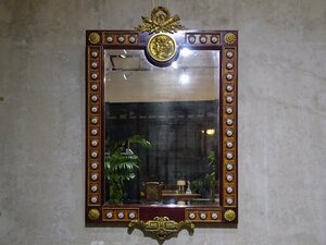 【開】スペイン『MARINER/マリネール』マホガニー 銅鍍金金具装飾 ウォールミラー 壁掛け鏡 面取り鏡 118×77.5cm CLASSICSINGULARPIECES