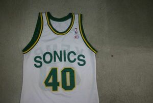 【古着GAME TOPS SONICS NBA CHAMPION ユニフォームタンクトップTシャツ白40】チャンピオンバスケットボールソニックス 8025