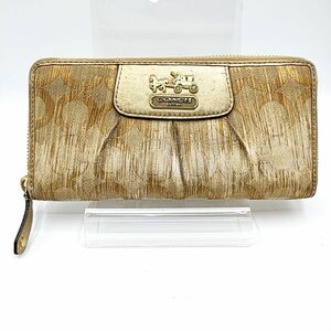 COACH　コーチ　オプアート　ラウンドファスナー長財布　ゴールド　W19.5　H9.5