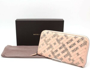 【最終処分価格】BOTTEGA VENETA★ボッテガヴェネタ★ラウンドジップ長財布 アイヤーズ コンビ イントレ ピンク系★01138