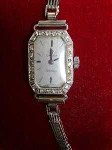 オメガ プラチナダイヤベゼル22Ｐ　 レディース　手巻腕時計　ＣＡＬ485　プラチナブレス　アールデコ様式