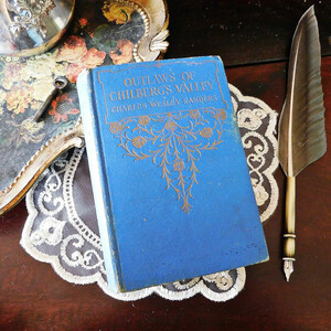 *+:.。20世紀初頭　可愛いフローラルデザインの表紙付きのロマンス小説　古書　ヴィンテージ本　アンティークブック　洋書　青　英国