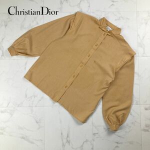 Christian Dior クリスチャンディオール 襟デザインシャツ ボーダー柄 トップス レディース キャメル サイズS*LC1264