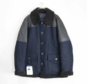 ★未使用 MONCLER ◆ LACHENAL ダウンジャケット ネイビー サイズ6 (下げ札付き) レザー×ボア×ウール ムートン モンクレール ◆RC-1