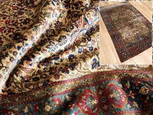 魁◆高級ペルシャ絨毯 ヴィンテージラグ シルク100% 手織り81万ノット 198×126㎝