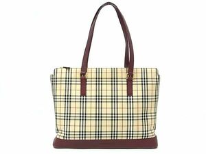 1円 BURBERRY バーバリー ノバチェック キャンバス×レザー ハンドバッグ トートバッグ ショルダー レディース ベージュ系 AZ2276