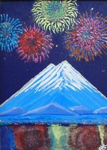 ≪国美協≫TOMOYUKI・友之、『冬の花火　富士山』、油彩画、F4号：33,4cm×24,3cm、油絵一点物、新品高級油彩額付、直筆サイン・真作保証付