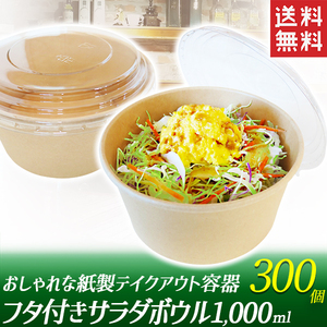 テイクアウト 容器 1000ml　300個セット 蓋つき 使い捨て容器 フードパック サラダ 牛丼 エコ容器 カフェ 持ち帰り容器