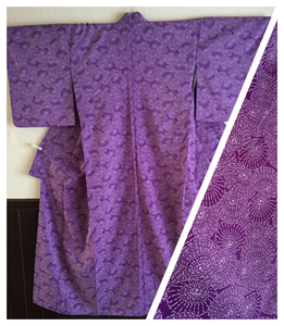 【小紋】化繊 袷 身丈154cm 今紫色 傘柄