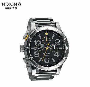 即決 電池切れ 正規品 Nixon ニクソン 48ミリ クォーツ クロノグラフ 腕時計 時計 48-20 A486000 ブラック シルバー ステンレススチール 