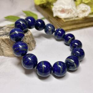 【E5353】ラピスラズリ＊黄鉄鉱＊パイライト＊15-16㎜＊ブレスレット＊Lapis lazuli＊bracelet