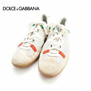 Dolce&Gabbana ドルチェ＆ガッバーナ 8.5 27.5 スニーカー ブランドロゴ刺繍 シルバー金具 メッシュ スエード レザー 白 赤 緑 /JC7