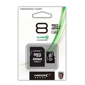 マイクロSD microSDHCカード 8GB HIDISC HDMCSDH8GCL10UIJP3ｘ１枚 CLASS10 UHS-1対応 SD変換アダプタ/ケース付き/送料無料メール便
