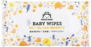 【流せるおしりふき】Mama Bear (ママベアー) ベビー おしりふき 純水99.9% 流せるタイプ 60枚入x24個 (1440枚) [ケ