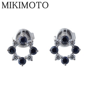 ミキモト サークル ピアス サファイア0.60ct ダイヤ0.26ct K18WG 新品仕上げ済 MIKIMOTO【16670】