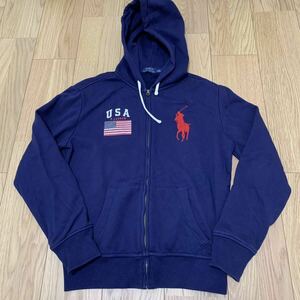 【POLO RALPH LAUREN パーカー 】 スウェット ラルフローレン ビッグポニー フルジップ ポロ USA アメリカ 星条旗 RRL RLX CHAPS ネイビー