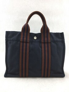 HERMES◆エルメス/ハンドバッグ/キャンバス/ネイビー