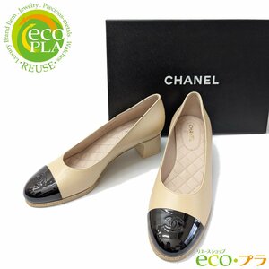 シャネル CHANEL 未使用 パンプス 37.5 日本サイズ約 24.5cm ベージュ ブラック G40060 Y56605 靴 シューズ