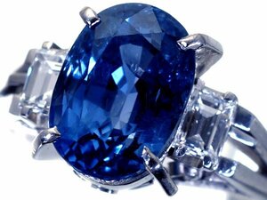 1円～【ジュエリー極】鑑/分析 スリランカ産 上質天然非加熱ブルーサファイア4.72ct＆ダイヤ0.39ct 超高級Pt900リングh6554irl【送料無料】