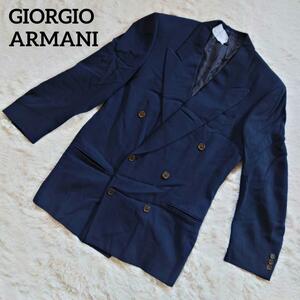 1円〜【高級/上級】GIORGIO ARMANI ジョルジオアルマーニ テーラードジャケット ダブルブレスト ボタン ネイビー 紺ブレ L相当 黒タグ