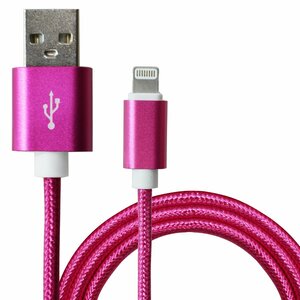 【1.5m/150cm】ナイロンメッシュケーブルiPhone用 充電ケーブル USBケーブル iPhone iPad iPod ピンク