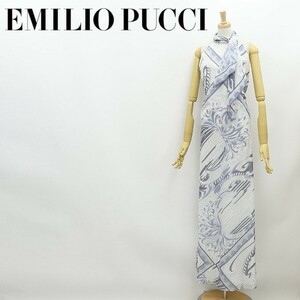 イタリア製◆EMILIO PUCCI エミリオプッチ プッチ柄 バックシャン ホルターネック コットン マキシ丈 ロング ワンピース 40