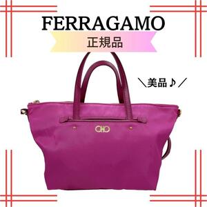 フェラガモ Ferragamo ナイロン ガンチーニ 2way ハンド バッグ