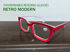 おしゃれ　レトロ　モダン　ポップ　老眼鏡　度数2.5　丸メガネ　レッド　リーディンググラス　シニアグラス