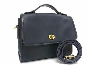 1円 ■美品■ COACH コーチ オールドコーチ ヴィンテージ USA アメリカ製 レザー 2WAY ハンドバッグ ショルダーバッグ ネイビー系 AW4743