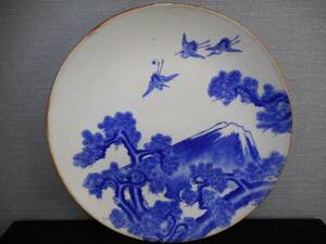 （管　X12）旧家蔵出　江戸時代　古伊万里 富士松鶴図一尺１寸皿