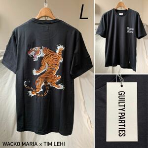 新品レア WACKO MARIA ワコマリア TIM LEHI ティム・リーハイ タイガー プリント ロゴ Tシャツ L 黒 ブラック 23SS-WMT-ST02 希少