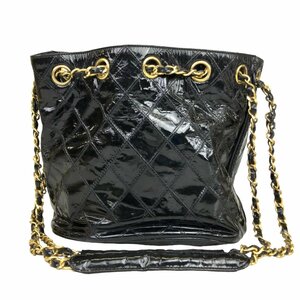 【1円～】シャネル CHANEL バッグ ショルダーバッグ トートバッグ チェーンショルダー ビコローレ エナメル ブラック ゴールド金具 中古