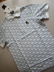 PEARLY GATES/パーリーゲイツ　サメプリント半袖ポロシャツ　日本製　グレー×ホワイト5