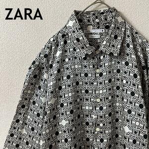 K2 ZARAパターン柄シャツ幾何学模様 スクエアテイル長袖Ｌメンズモノトーン