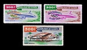 bα143y1-5G5　ギニア1960年　航空切手・第17回ローマ五輪・加刷・3枚完