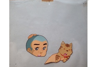 なつかしの東映動画アニメ　「一休さん」■Ｋ・猫と一休さんの重ねセル画です　